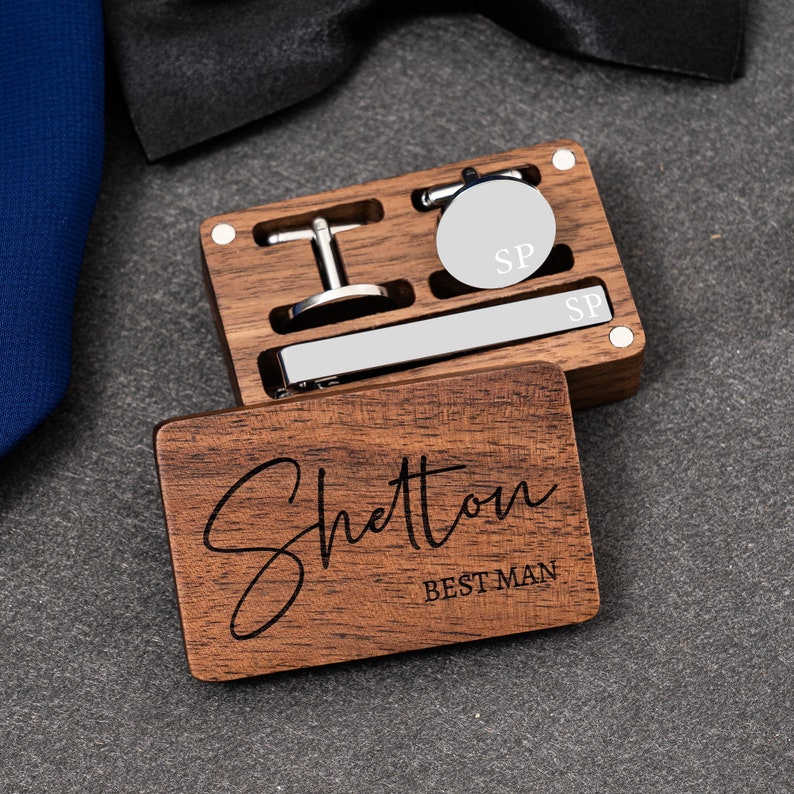 Personalisierte Manschettenknöpfe Groomsmen Geschenke Metall Manschettenknöpfe mit Holzbox Hochzeitstag Manschettenknöpfe Geschenk Junggesellenabschied Geschenk für Ehemann Bild 7