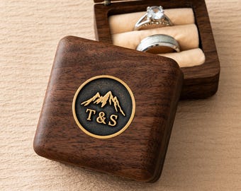 Brass Inlaid Wooden Ring Box, Custom Engagement Ring Holder, 2 slots Ring Box, Ring Bearer Box, Proposal Ring Holder, Antique Brass Gift