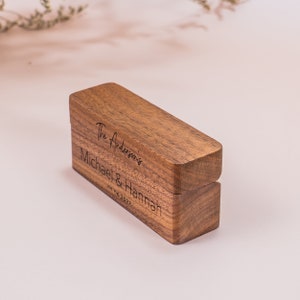 Personalized Wedding Ring Box, Wide Wood Double Ring Box, Ring Bearer Box, Slim Unique Ring Holder, Ring Box Proposal, Modern Rustic Wedding image 5