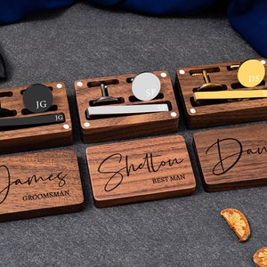 Personalisierte Manschettenknöpfe Groomsmen Geschenke Metall Manschettenknöpfe mit Holzbox Hochzeitstag Manschettenknöpfe Geschenk Junggesellenabschied Geschenk für Ehemann Bild 1