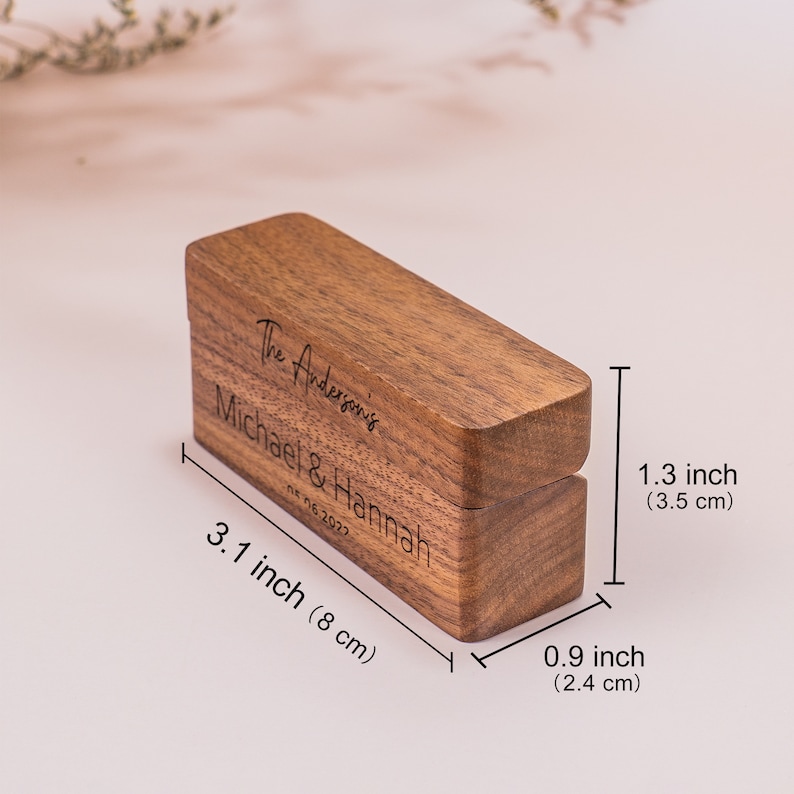 Personalized Wedding Ring Box, Wide Wood Double Ring Box, Ring Bearer Box, Slim Unique Ring Holder, Ring Box Proposal, Modern Rustic Wedding image 7
