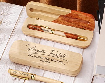 Personalized Wood Ballpoint Pen Set, Graduation Gift for Him, Gift for Dad, Doctors Gift, Natural Maple Rosewood Gift for Teacher
