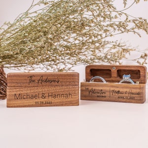 Personalized Wedding Ring Box, Wide Wood Double Ring Box, Ring Bearer Box, Slim Unique Ring Holder, Ring Box Proposal, Modern Rustic Wedding image 3