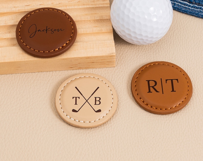 Personalized Golf Ball Marker, Custom Golf Ball Marker in PU Leather, Gift For Golfers, Golf Trips, Anniversary Golf Gift,Birthday Golf Gift