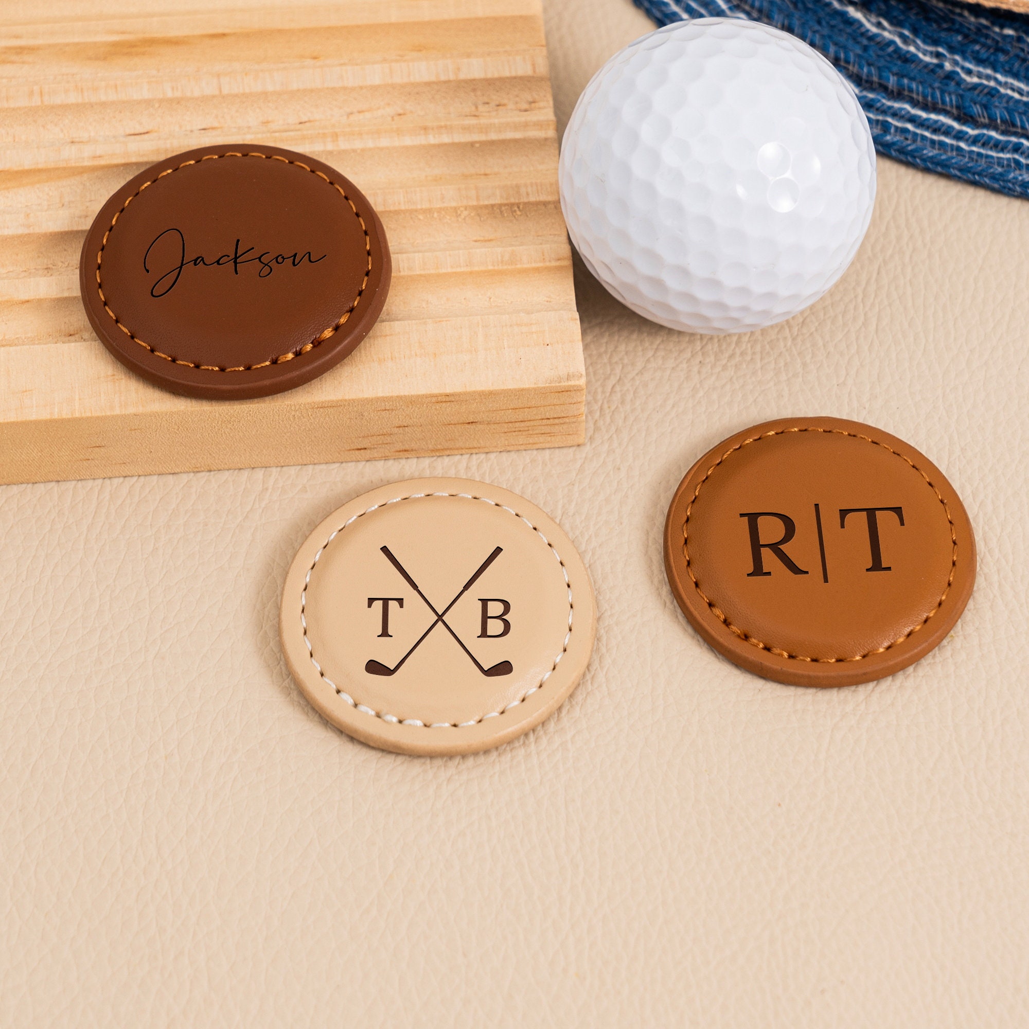 Personalized Golf Ball Marker, Custom Golf Ball Marker in PU Leather, Gift For Golfers, Golf Trips, Anniversary Golf Gift,Birthday Golf Gift