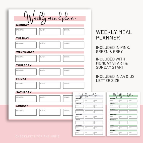 Editable Weekly Meal Planner Meal Planner Grocery List Etsy