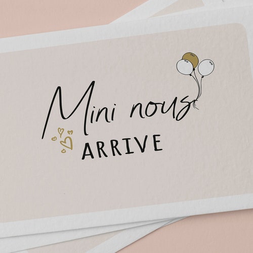 Pregnancy announcement card "mini-us arrives" + Kraft envelope