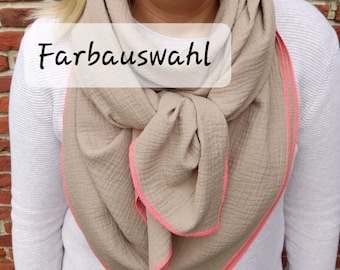 Farbauswahl vom Stoff + Neonnaht in Pink XXL Musselintuch Damen Halstuch Dreieckstuch plus gratis Geschenk dazu