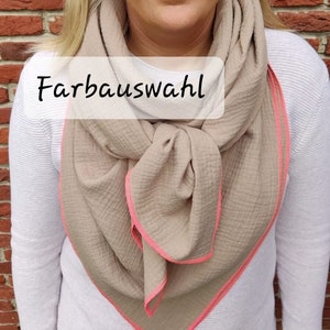Choice of fabric colors + neon seam in pink XXL muslin scarf women's neckerchief triangular scarf plus free gift
