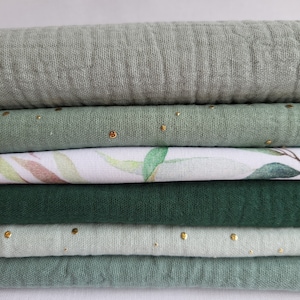 Fabric package jersey fabric muslin fabric Diy sewing package muslin double gauze jersey with pattern green mint sage gold plus free gift