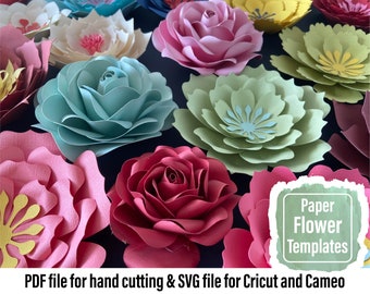 21 Modèle de fleurs en papier géant SVG- Modèle de fleurs en papier bricolage- Modèles imprimables