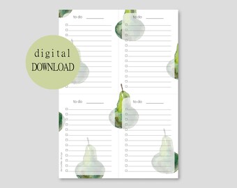 To do list to print with watercolor pears | download | Task block | To do list | Notepad | DIN A4 | DIN A6 | digital