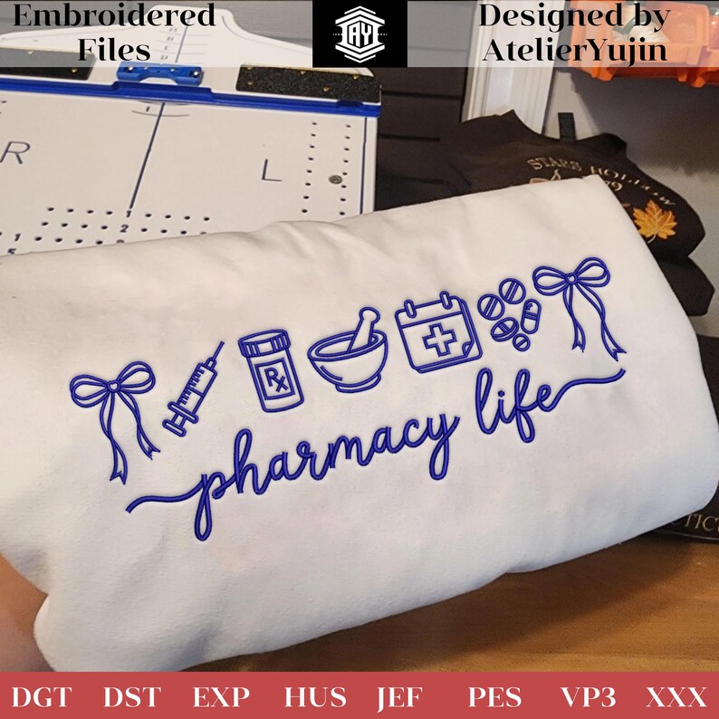 Pharmacy Life Embroidery Design, Pharmacist Embroidery, Medical RX ...