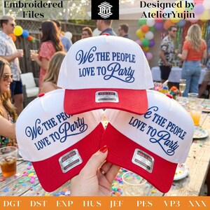 Broderidesign för vi folket älskar att festa, patriotisk hattbroderifil, USA-kepsbroderifil, platt version bild 2