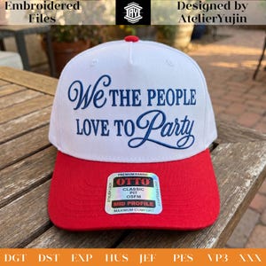 Broderidesign för vi folket älskar att festa, patriotisk hattbroderifil, USA-kepsbroderifil, platt version bild 3