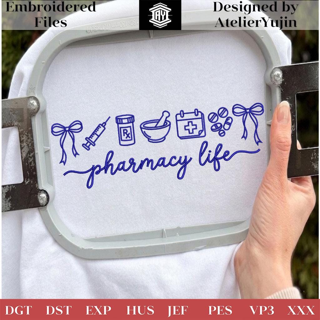 Pharmacy Life Embroidery Design, Pharmacist Embroidery, Medical RX ...