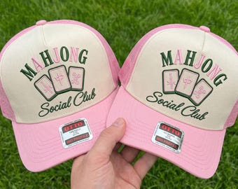 Mahjong Social Club Embroidery Design, Mahjong Hat Embroidery File, Lucky Tile Embroidery, Retro Mahjong Cap Design, Gaming Girls Embroidery