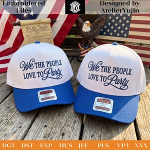 Broderidesign för vi folket älskar att festa, patriotisk hattbroderifil, USA-kepsbroderifil, platt version bild 5