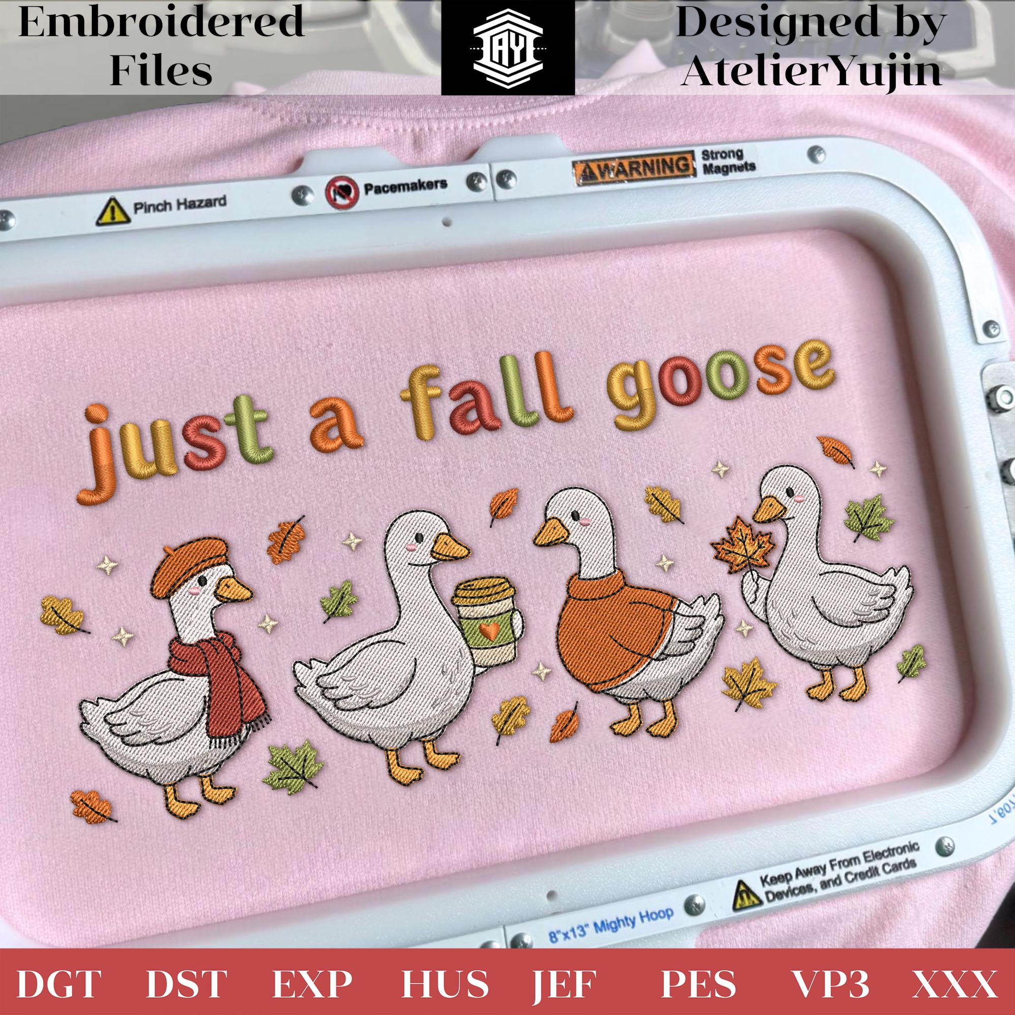 Just a Fall Goose Embroidery Design, Autumn Goose Embroidery File, Cozy ...