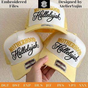 Moderskap Hallelujah Broderidesign, Kristen Mamma Broderifil, Trobaserad Moderskap Hattdesign, Maskinbroderi