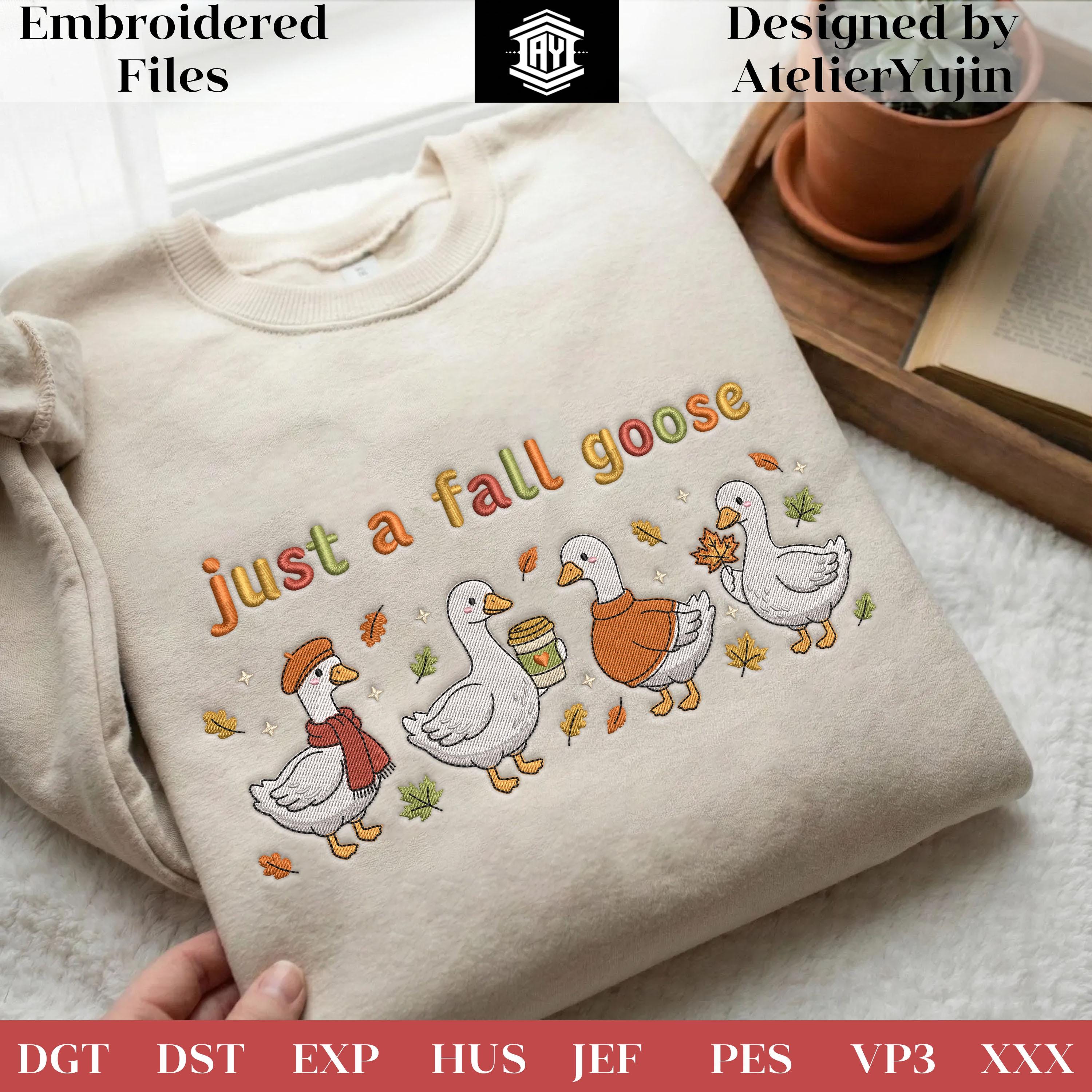 Just a Fall Goose Embroidery Design, Autumn Goose Embroidery File, Cozy ...
