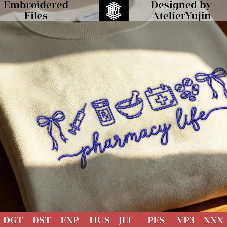 Pharmacy Life Embroidery Design, Pharmacist Embroidery, Medical RX ...