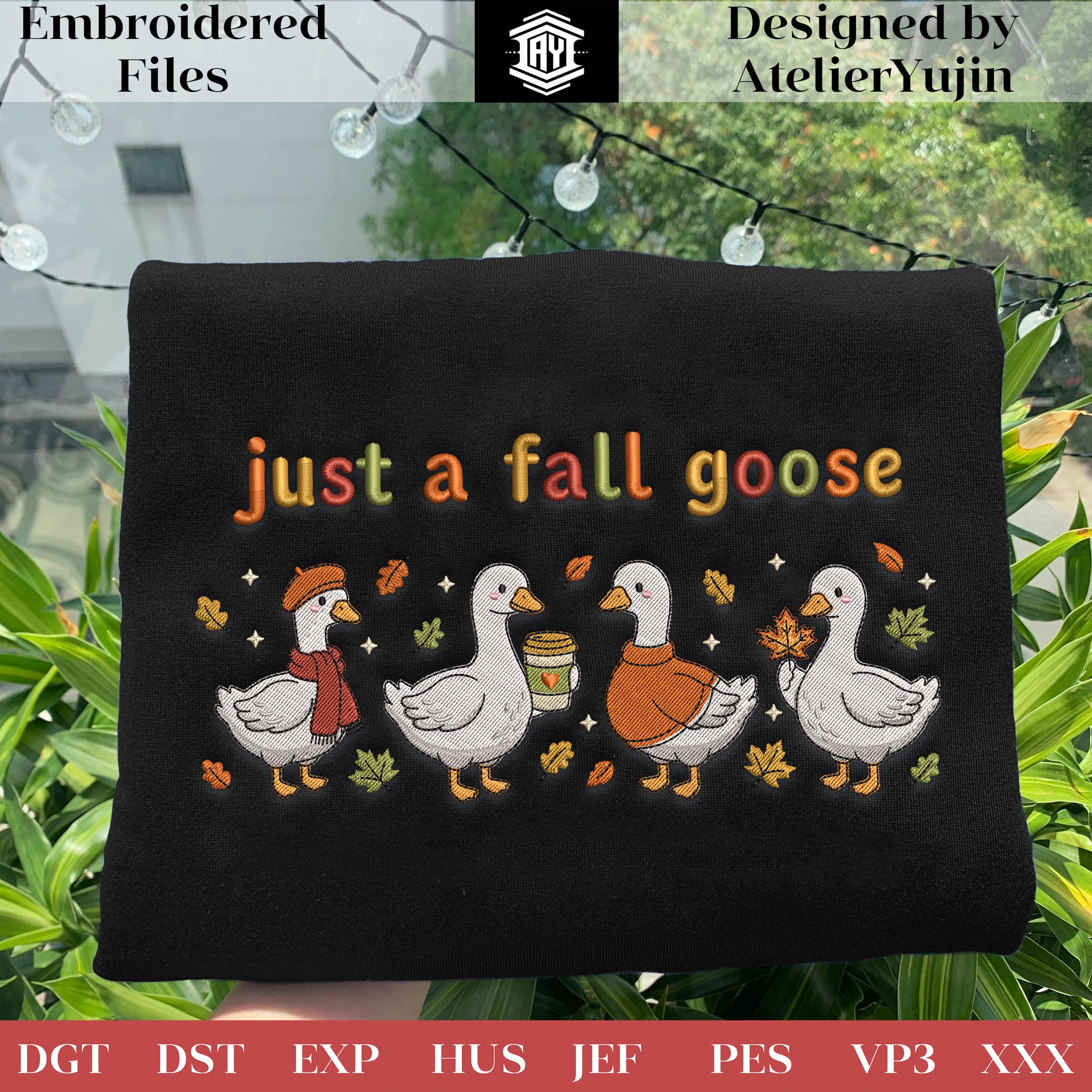 Just a Fall Goose Embroidery Design, Autumn Goose Embroidery File, Cozy ...