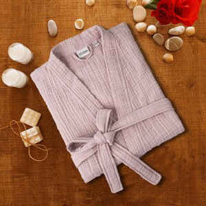 Pink Dressing Gown Muslin Soft Cotton Unisex Kimono Bathrobe for men and women spa beach bath Long Beach Cover Up Robe Gift for her