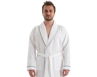 Personalized Waffle Robe For Men: Custom Embroidered Turkish Bathrobe For Husband