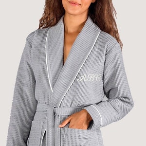 Gray Custom Waffle Turkish Bathrobe Mothers Day Gift Personalized Waffle Robe Embroidered Robe With Name Mother's Day Gift Grey