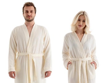 Personalized Ecru Kimono Robe Robes Gift For Women and Men Soft Cotton Lightweight Bathrobe Bridal and Bridesmaid Robes Gift For Couples