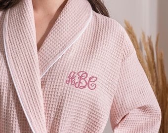 Pink Embroidered Robe With Name Custom Waffle Robe Personalized Waffle Bathrobe graduation anniversary birthday valentines day Gift