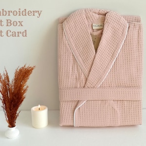Personalized Pink Waffle Robe: Turkish Cotton Spa Robe, Bridal Gift