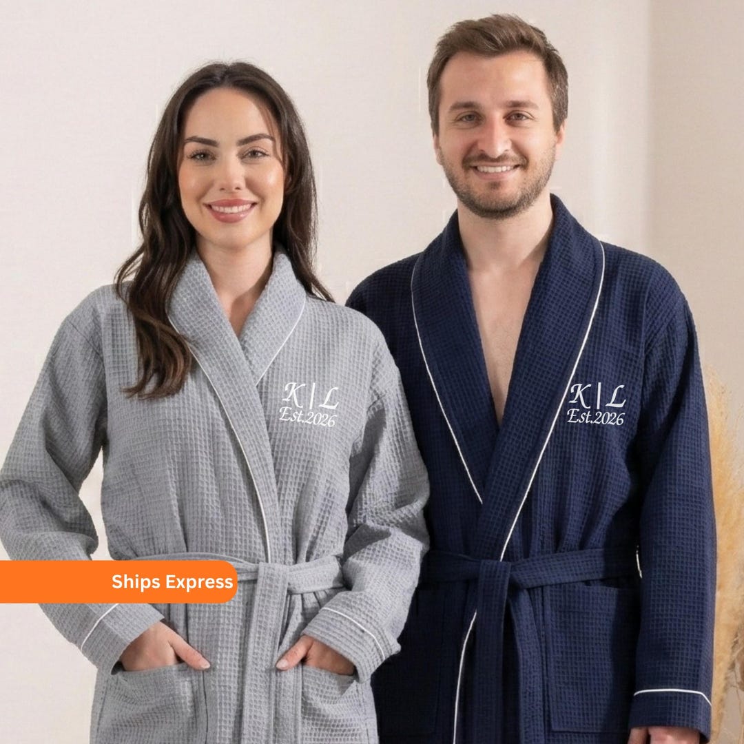 Red Robe R Initial Personalized Waffle Robes, Initial Embroidery and Est Year Monogram ...
