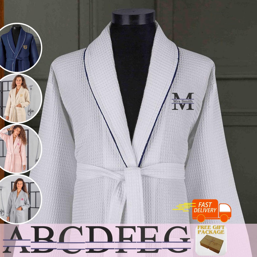 White Waffle Robe With Split Letter Initial for Couples His and Hers ...