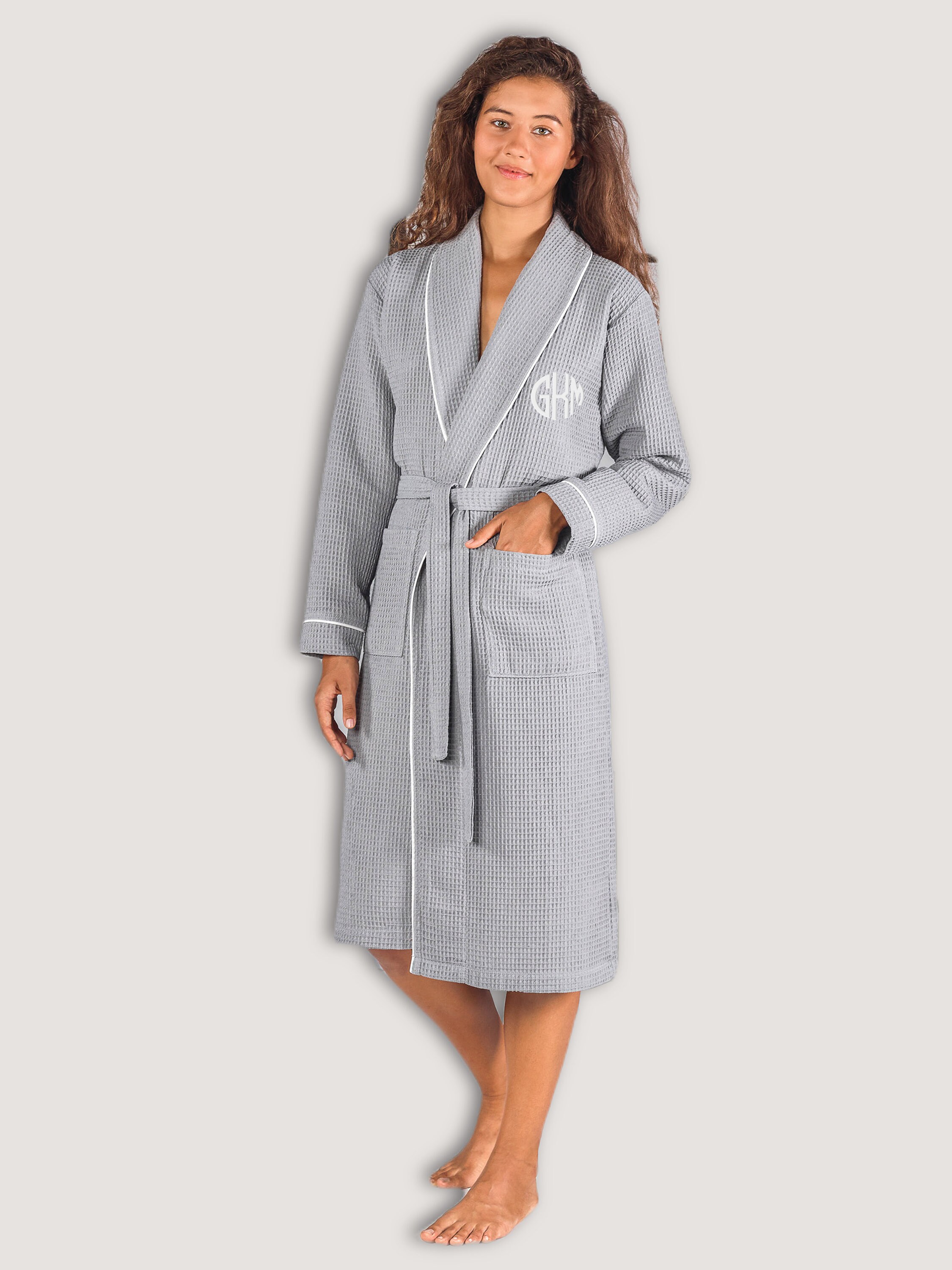 White Custom Waffle Robe Personalized Waffle Bathrobe Embroidered Robe ...
