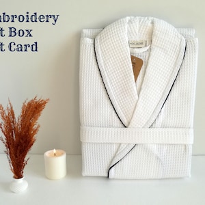 Custom White Waffle Robe: Embroidered Cotton Bathrobe, Bridal Gift