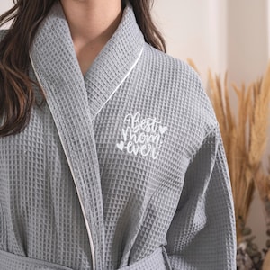 Best Mom Ever Robe, Mom Monogrammed Gray Dressing Gown, Cotton Bathrobe, Unisex Long Bath Robe, Waffle Womens Robe, Mother&#39;s Day Gift Robe