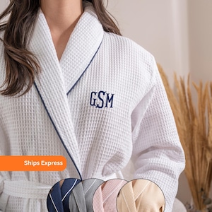 Personalized Waffle Knit Robe: Monogrammed Cotton Spa Bath Robe, Robe For Bride & Bridesmaids