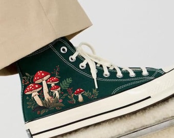 Mushroom Embroidered Converse High Tops: Custom Floral Sneakers