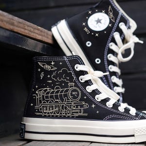 Embroidered Wizard Converse Chuck 70: Custom Express Train Design