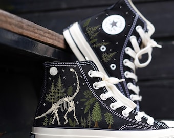 Embroidered Dinosaur Fossil Converse Chuck 70 Sneakers: Retro Style