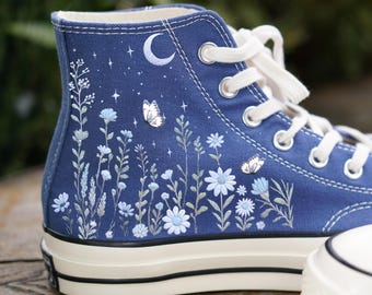 Custom Flower Embroidered Converse High Tops: Hand-Stitched Floral Sneakers