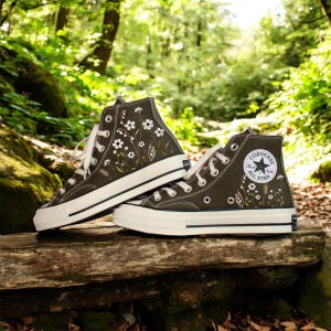 Daisy Embroidered Converse: Olive Green Custom Sneakers