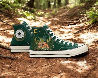 Embroidered Converse Sneakers: Mushroom Frog Cottagecore Shoes