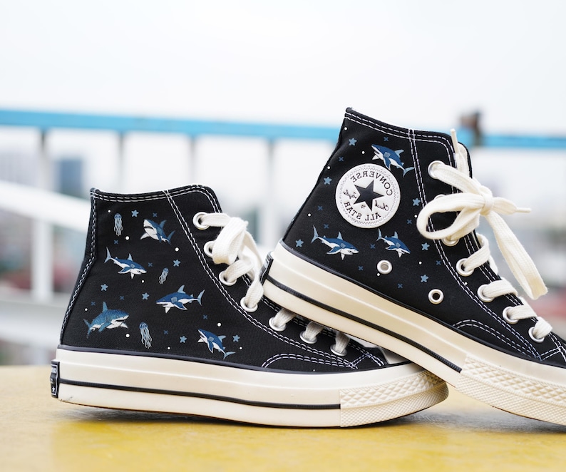 Embroidered Shark Converse: Custom Ocean Sneakers - Etsy