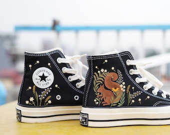 Embroidered Wild Squirrel Converse: Custom Floral Chuck Taylor Sneakers
