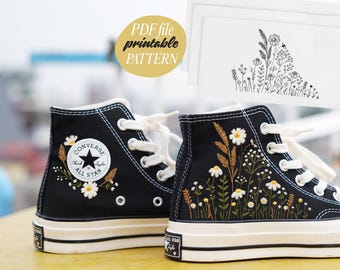 Wildflower Embroidery Pattern for Converse High Tops: Stick and Stitch DIY (PDF Pattern)