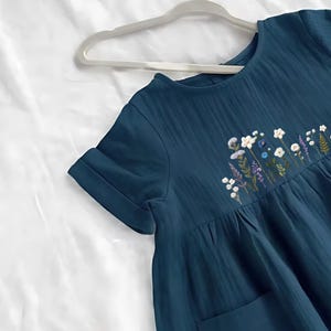 Girls Muslin Dress: Hand Embroidered Daisy Flower Girl Dress