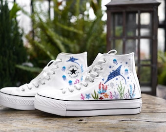 Stingray Embroidered Converse High Tops: Custom Ocean Sneakers